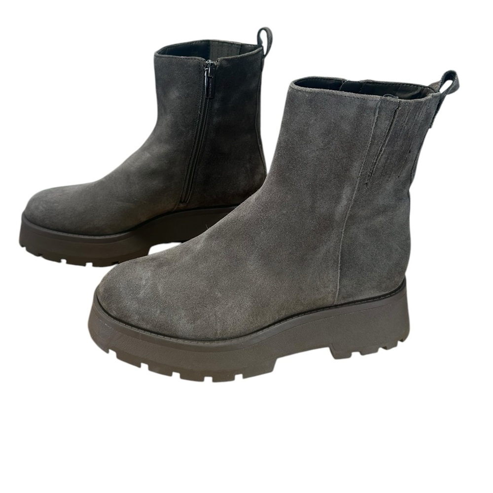New Vince Camuto Womens Neframes Ankle Boots Wedge Heel Taupe Suede - Picture 3 of 5